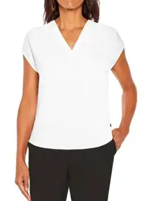 Banana Republic Blouse Elegant White Women's M Top Cap Sleeve Pleated V Neck