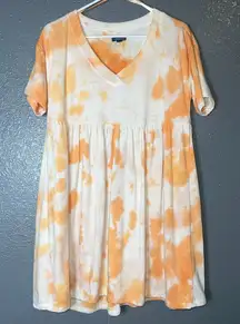 Wild Fable Women’s Tie-Dye Babydoll Dress Size Small – Orange & White Short Slee