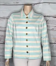 Isaac Mizrahi Live! NWT Size XL Blue & Cream Stripe Knit Button Down Jacket