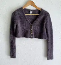 Urban Outfitters Rochelle Fuzzy Cropped Cardigan Gray Sz XS