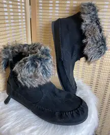 Finn Black Ankle Boot Faux Fur Suede Moccasin Tassel Tie