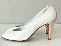 Garolini Women’s White Leather Y2K Peep Toe Pump High Heels Size 8 M Made Italy