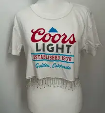 Coors light White Crop Top with Fringe