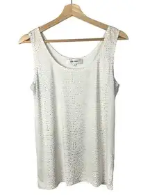 Jones New York White Gold Studded Scoop Neck Tank Top M