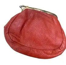 Delill Coin Purse Vintage Leather Orange Kiss Lock Clutch