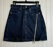 Blank NYC dark wash asymmetrical front zipper denim mini skirt size 24