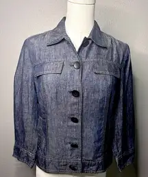 Denim Button-Up Women's Jacket Business Casual Minimalist Versatile Sz 4