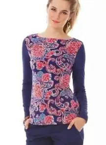 Lilly Pulitzer Halibut Bailey navy colorful cotton long sleeve tee size small