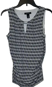 White‎ House Black Market Women's Top Geometric Ruched Sleeveless Keyhole Small
