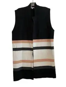 Neiman Marcus 100% Cashmere Colorblock Neutral Cardigan Open Vest Size‎ Large