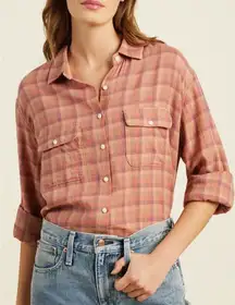 Trovata Birds of Paradis Emerson Plaid Button Down Shirt Pink Small