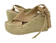 Marc Fisher Mlandira Suede Platform Espadrille Wedge Lace Up Sandals