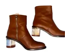 Burberry Leather Ankle Boots Clear Block Heel Gold  Zip Made in Italy  Sz 39/8.5