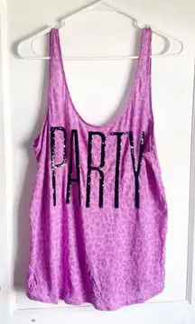 PINK Victoria’s Secret VS Party Sequin Graphic Lettering Purple Workout Tank L