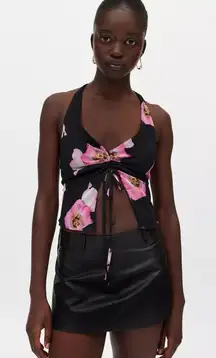 Adriana Ruched Halter Top NWT Size S - Black Multi