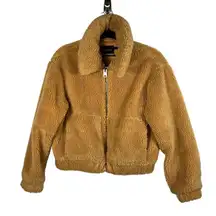 Urban Outfitters UO‎ Cropped Teddy Jacket Fleece Deep Pile Sherpa Brown Size XS
