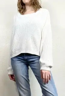 Express White Knit Cutout Back Balloon Sleeve Sweater
