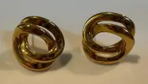 Vintage Signed Monet Double Link Gold-Tone Stud Earrings