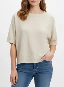 Ann Taylor Factory Cream Linen Blend Short Sleeve Sweater Top Size L