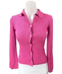 ASOS Design Pink Ribbed Knit Collared Button Down Cardigan Sweater Top Size 2