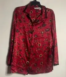 Jaclyn Smith red floral long sleeve pajama set oriental lightweight luxury