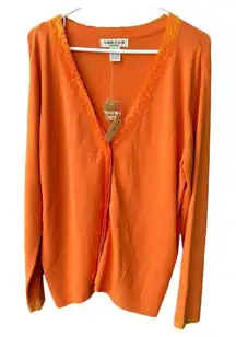 NWT Linda Lucia size 1X button front lace trimmed cardigan.
