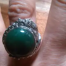 Bali Legacy Green Jade Sterling Silver Dragon Ring (Size 6)