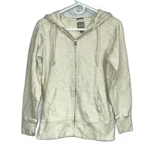 GAP Sweats Essential Fleece Zip Hoodie 3/4 Sleeve Beige Size XS