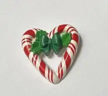 Hallmark  Cards 1987 80’s Christmas Candy Cane Heart With Holly Brooch Pin