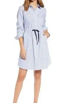 1901 NWOT Marina Blue Stripe Cinched Waist Button Down Shirt Mini Dress Small