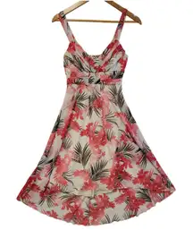 Y2K Baby Doll High Low Midi Dress Tropical Floral‎ 90s Summer Vacation Size S