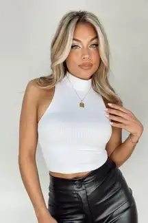 White Turtle Neck Crop Top