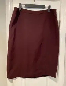 Talbots Size 14 Burgundy Wine Back Zip Front Pleat Lined Pencil Skirt