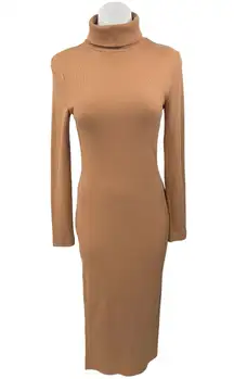 Rosie Brown Rib Knit Long Sleeve Turtleneck Maxi Bodycon Sweater Dress Size M