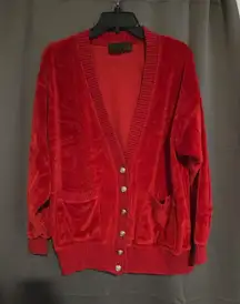 Liz Claiborne Sport Red Velvet Cardigan, Women's Medium Button Up, Knit‎ Trim
