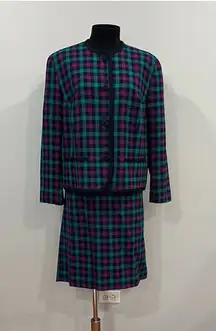 Pendleton Purple Green Plaid Skirt Set 100% Virgin Wool Size 16W/ 18W Vintage