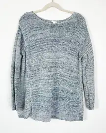 Pure J. Jill Women's L‎ Gray and Blue Knit Relaxed Fit Knit Swing Sweater