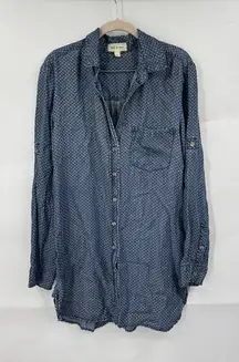 Cloth &‎ Stone Anthropologie Button Up Shirt Dress Mini Tunic Women M Blue Retro