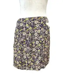 Elodie  Womens Straight Skirt Purple Floral Above Knee Belted Metal Ring L New