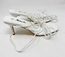 SheIn Thin Strap Chunky Heeled Thong Sandals New White Size 6.5