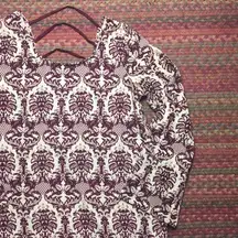 Signature Studio MAROON DAMASK BAROQUE PATTERN LONG FIT BLOUSE