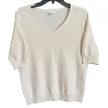 Ella Moss Soft Knit Cream V-Neck Short Sleeve Sweater Size Medium