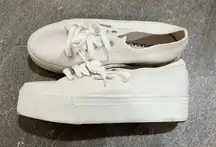 Superga White Canvas Platform