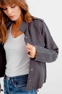 Rails Rowen Jacket Dark Grey With Star Embroidery Size XS Linen Blend Utility