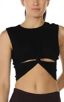 NWOT ICYZONE YOGA Women's French Terry Cut-Out Twist Front Tank Top Black