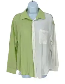 Lush Womens‎ Colorblock Long Sleeve Button Down Shirt Lime Green White Small NWT