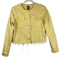 Gap  Yellow Denim Jacket Raw Hem Distressed Sz Small Boho Western