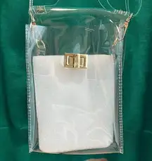 Clear and White Crossbody Bag with Gold Accents