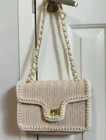 Faux Pearl Straw Braid Purse/Shoulder Bag