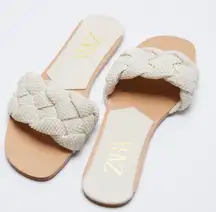 ZARA Pearl New Knot Woven Slides Sandals